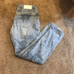 Slim blue bandanna paint splatter jeans size 34